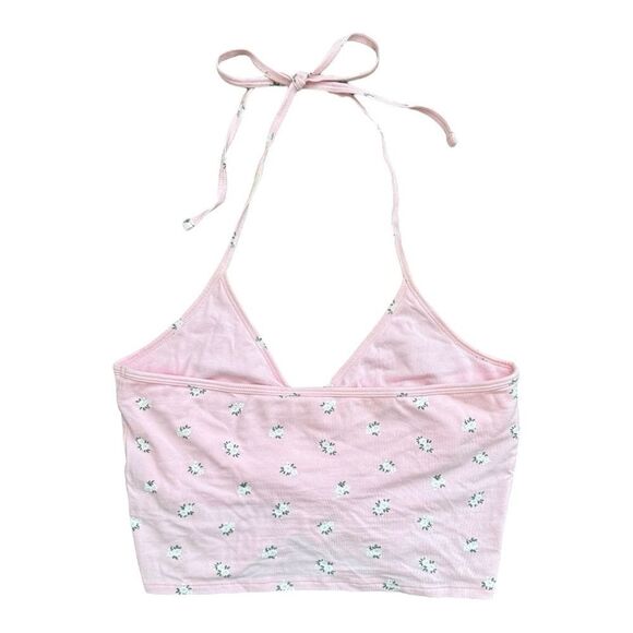 Hollister Light Pink Floral Ruched Halter Top Large - Picture 2 of 6